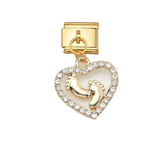 Charm Italiano Corazón Pies Acero Inoxidable