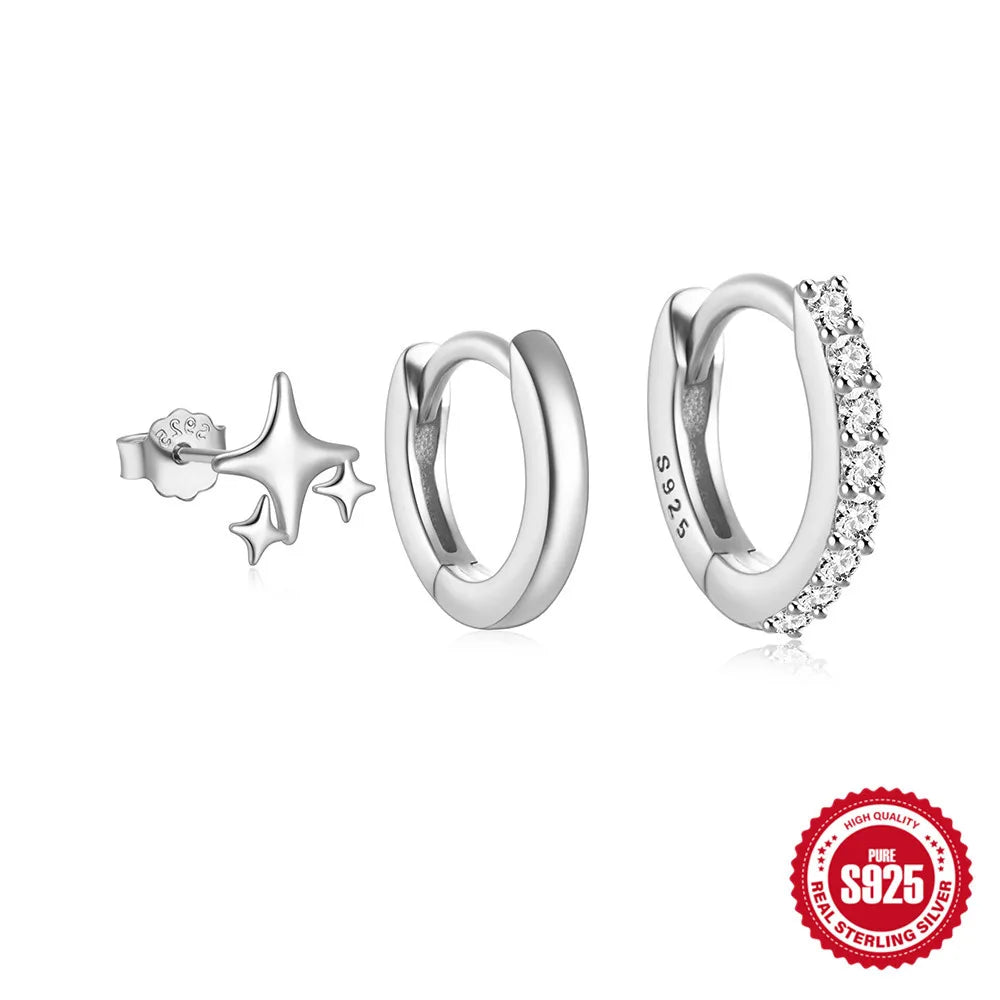 Set Estrella Arracadas Plata De Ley 925