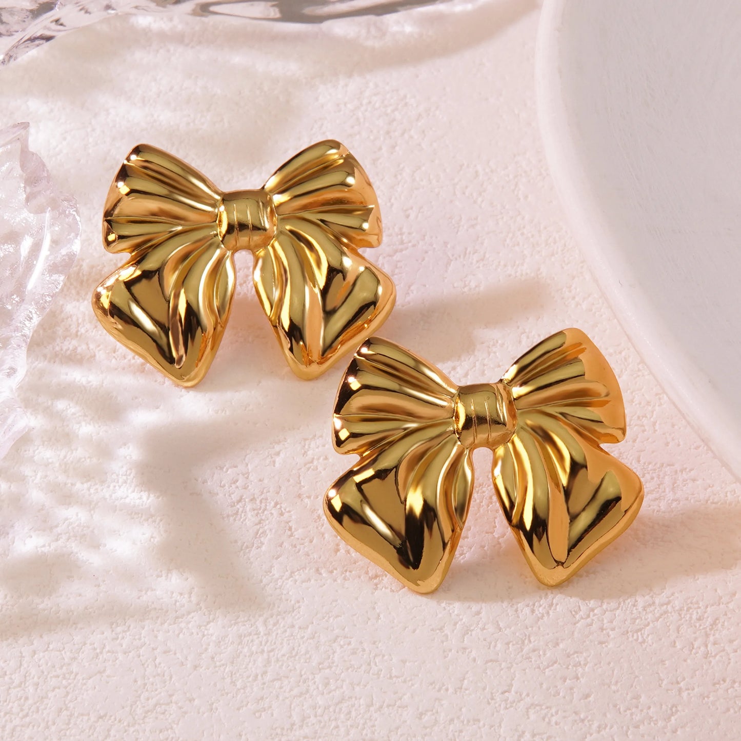 Aretes Moño Dorado Acero Inoxidable