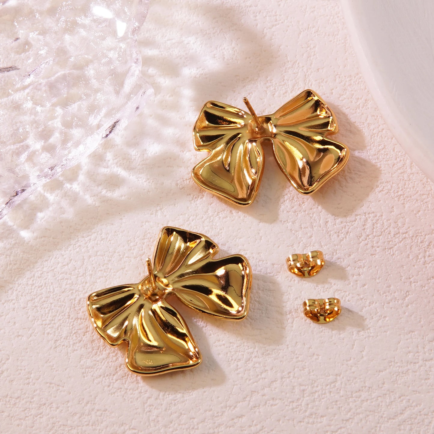 Aretes Moño Dorado Acero Inoxidable