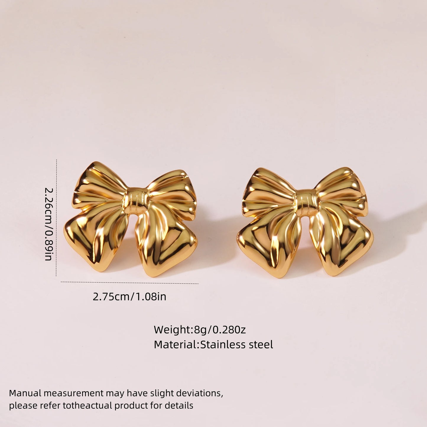 Aretes Moño Dorado Acero Inoxidable