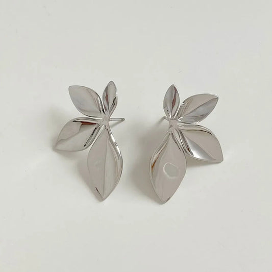 Aretes Flor Plateado Acero Inoxidable