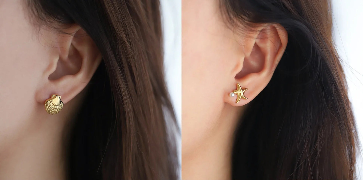 Aretes Estrella Concha Acero Inoxidable