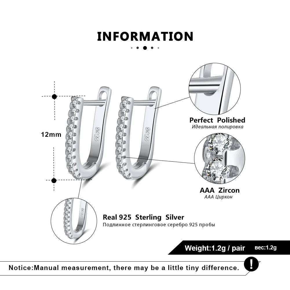 Aretes Forma U Circón Plata De Ley 925 Plata