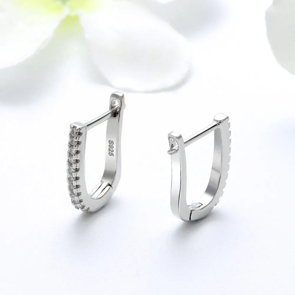Aretes Forma U Circón Plata De Ley 925 Plata
