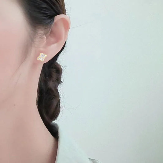 Aretes Oso Dorado Plata De Ley 925