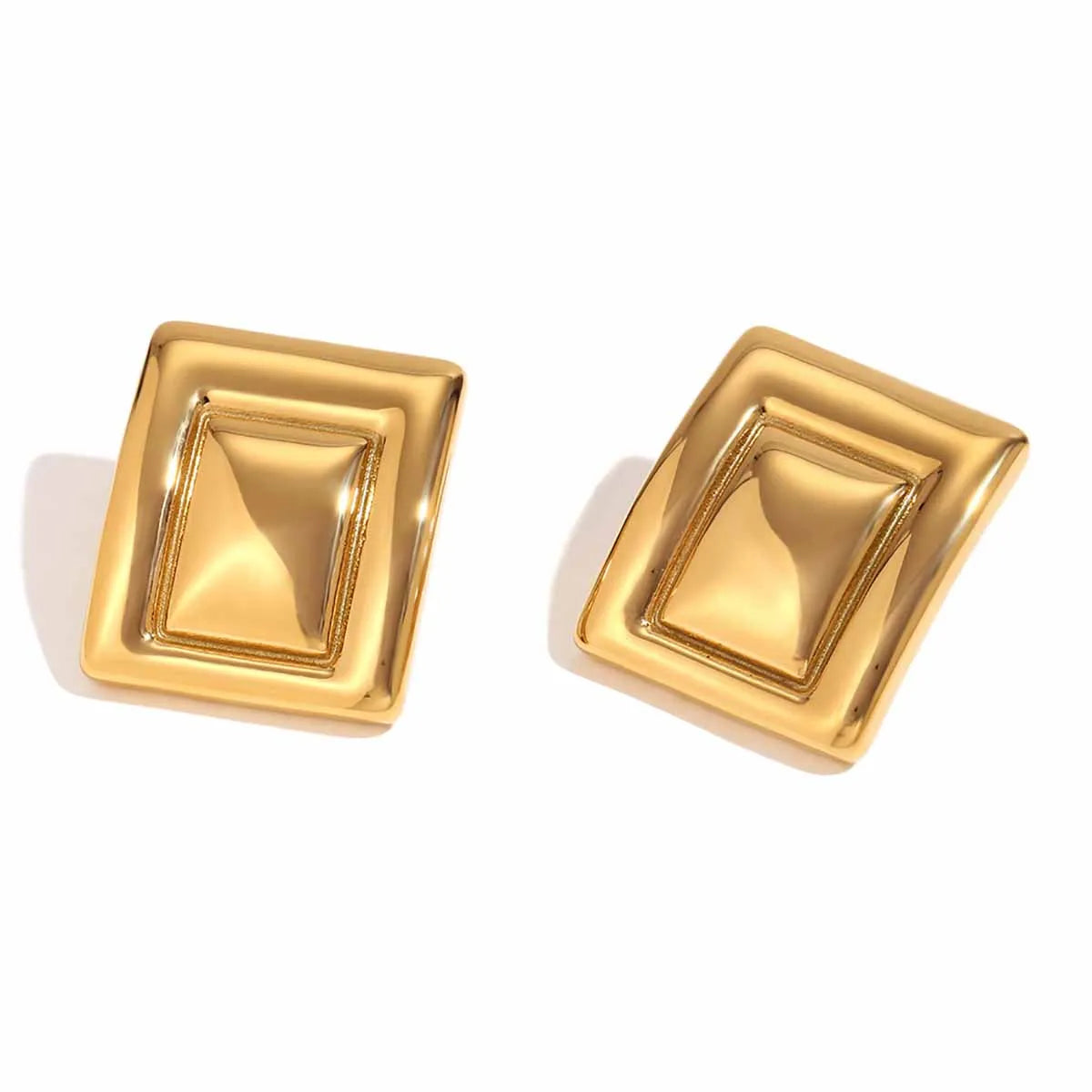 Aretes Rectángulo Dorado Acero Inoxidable