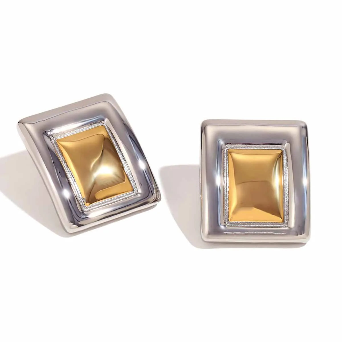 Aretes Rectángulo Bicolor Acero Inoxidable