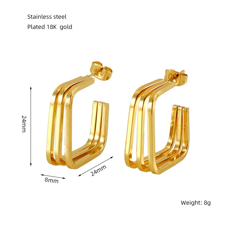 Aretes Triple Cuadrado Acero Inoxidable