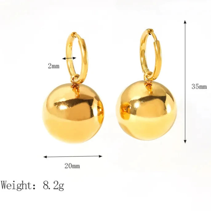 Aretes Bola Dorado Acero Inoxidable