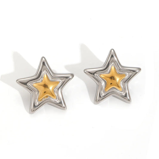 Aretes Estrella Bicolor Acero Inoxidable