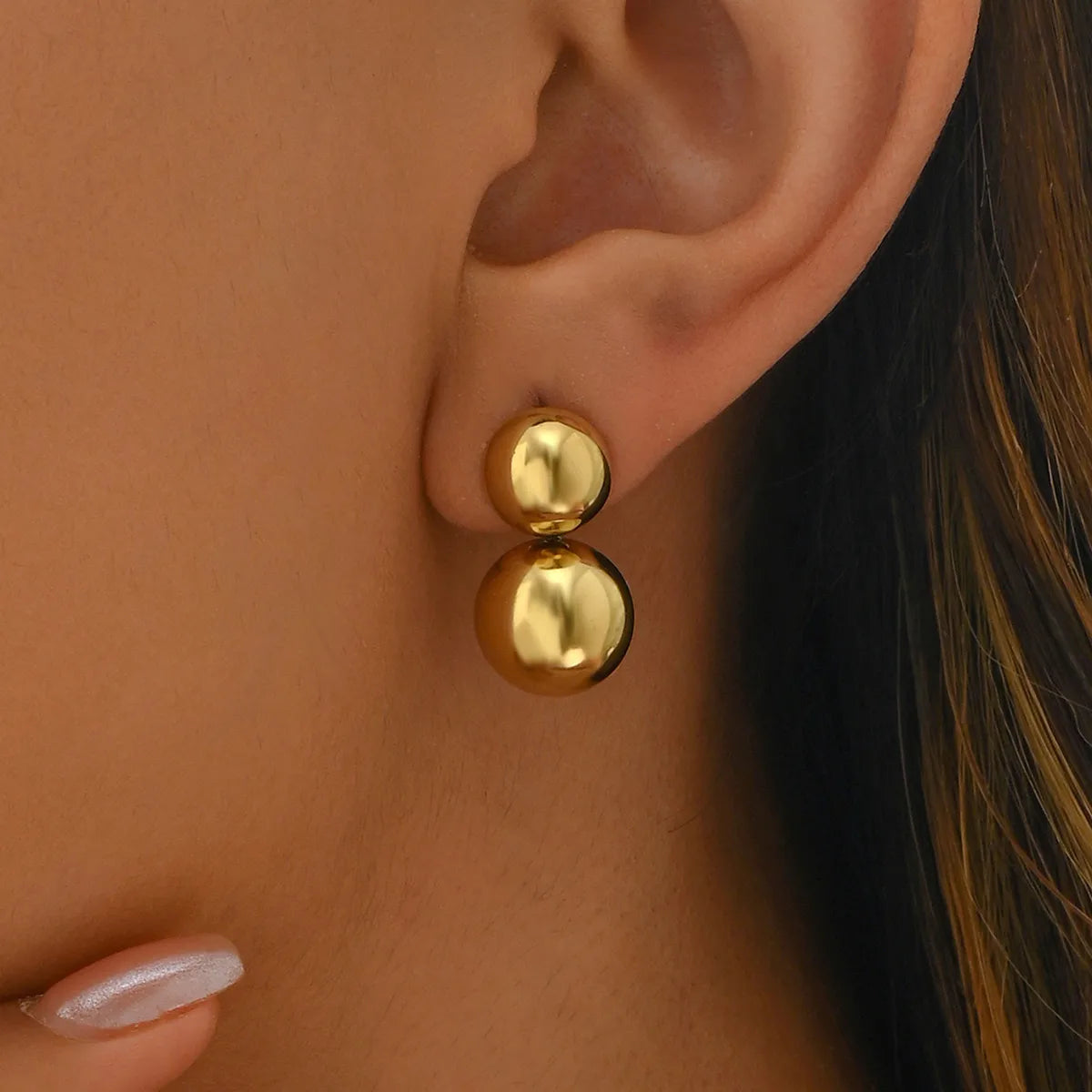 Aretes Bolas Dorado Acero Inoxidable