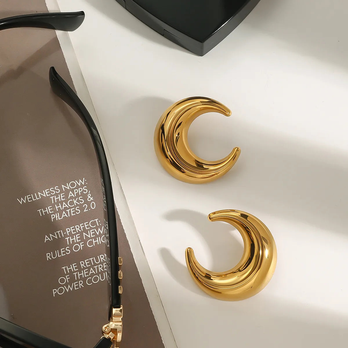 Aretes Luna Dorados Acero Inoxidable