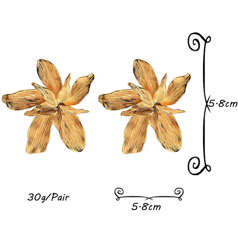 Aretes Flor Exagerado Dorado Aleación