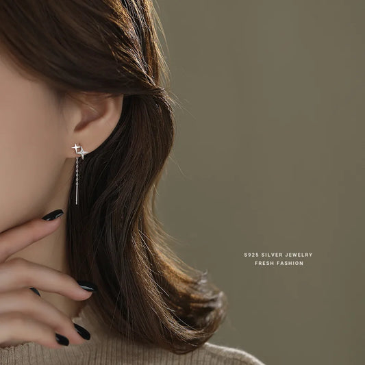 Aretes Cadena Estrellas Circón Plata 925