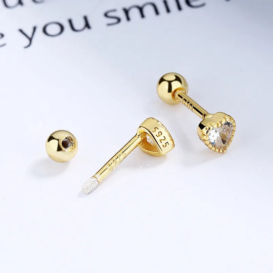Aretes Corazón Dorado Circón Plata De Ley 925