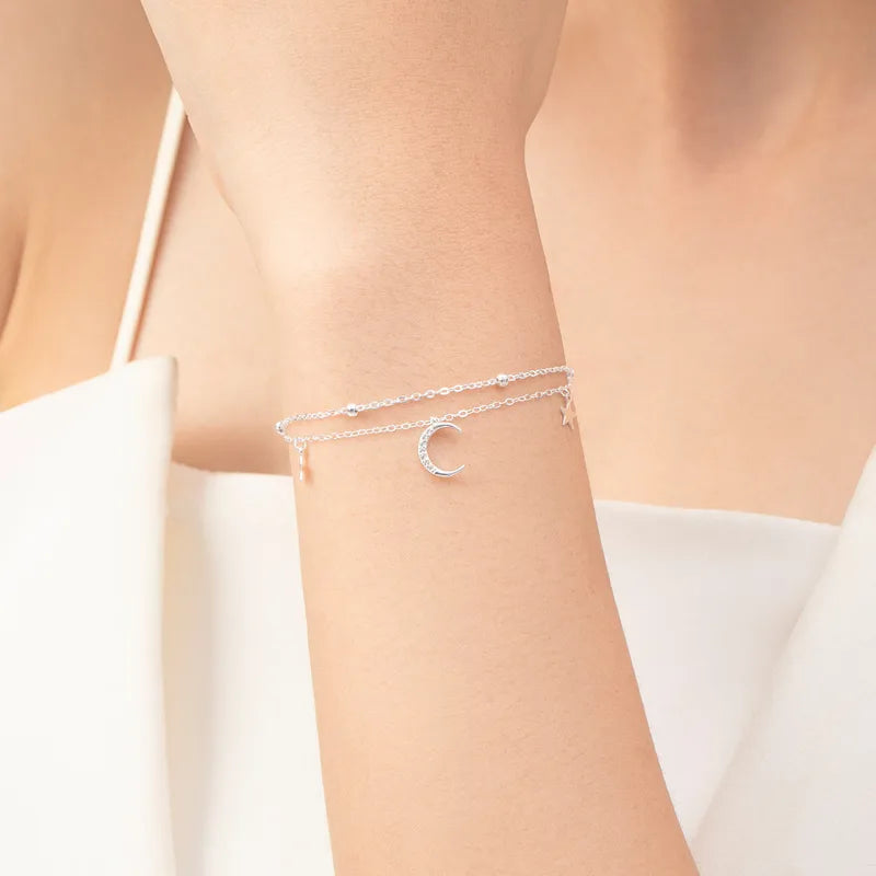 Pulsera Luna Estrellas Plata De Ley 925