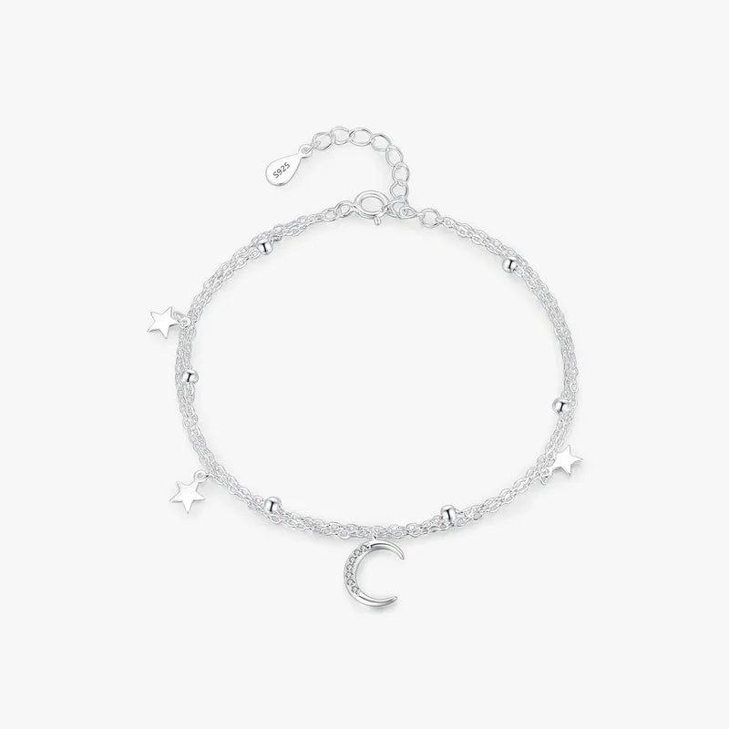 Pulsera Luna Estrellas Plata De Ley 925