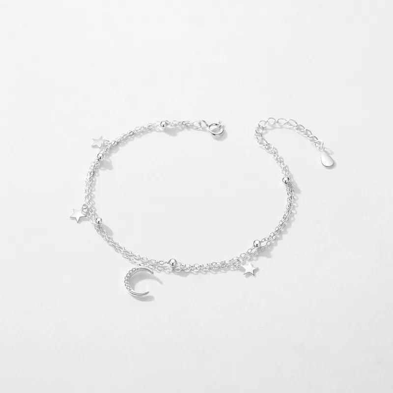 Pulsera Luna Estrellas Plata De Ley 925