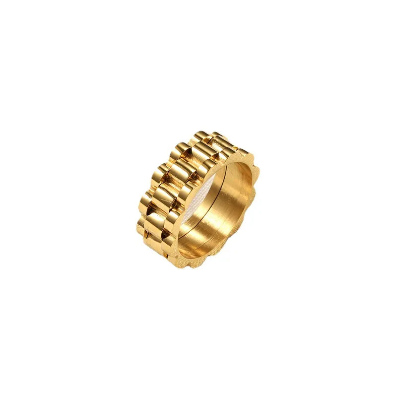 Anillo Cadena Dorado Acero Titanio