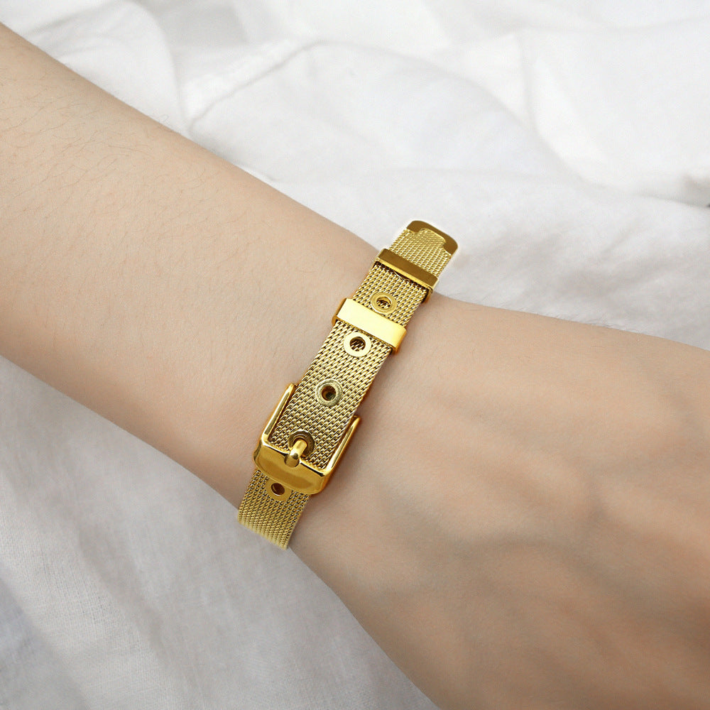 Pulsera Correa Malla Chapada En Oro