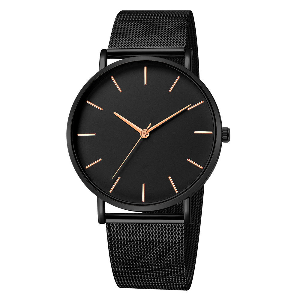 Reloj Correa Malla Negro Oro Rosado