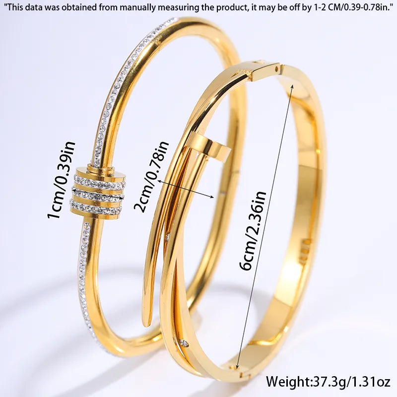 Set Pulseras Clavo Dorado Acero Inoxidable