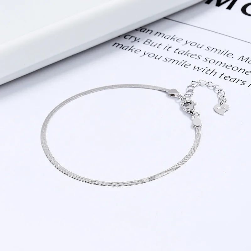 Pulsera Plana Cadena Serpiente Plata De Ley