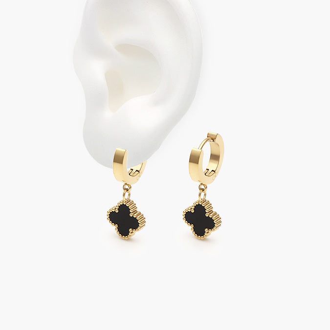 Aretes Trébol Negro Acero Inoxidable
