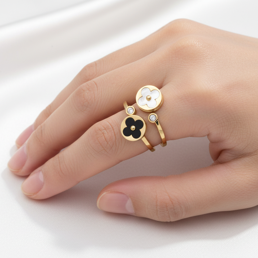 Anillo Doble Trébol Acero Inoxidable