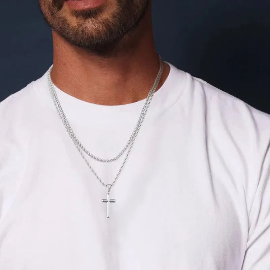 Collar Doble Cruz Acero Inoxidable
