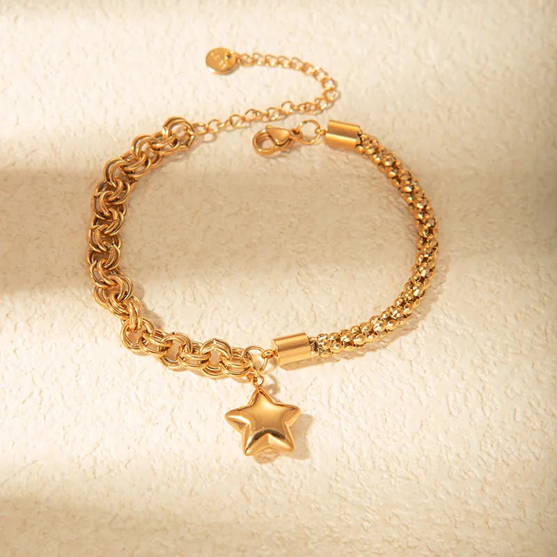 Pulsera Estrella Acero Inoxidable Chapado En Oro