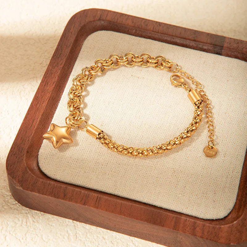 Pulsera Estrella Acero Inoxidable Chapado En Oro