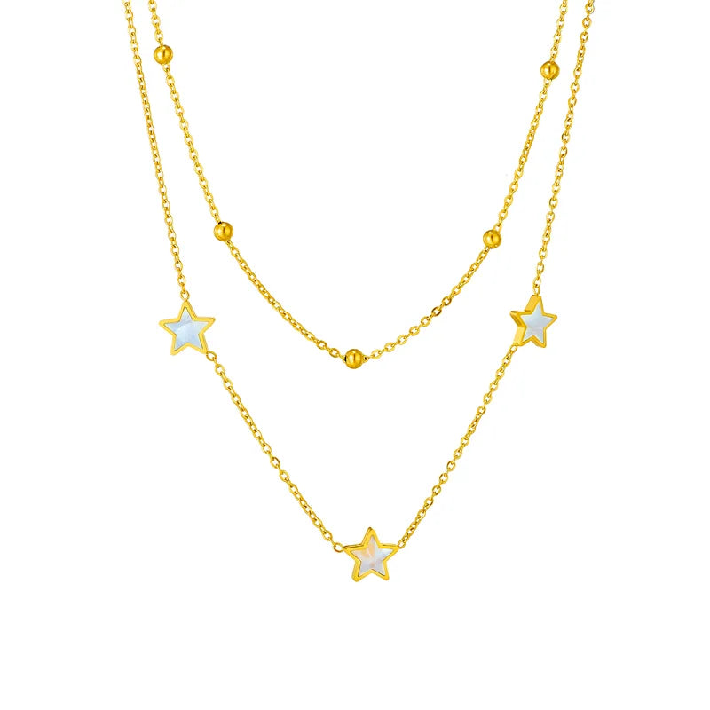 Collar Doble Estrella Acero Inoxidable Chapados en oro