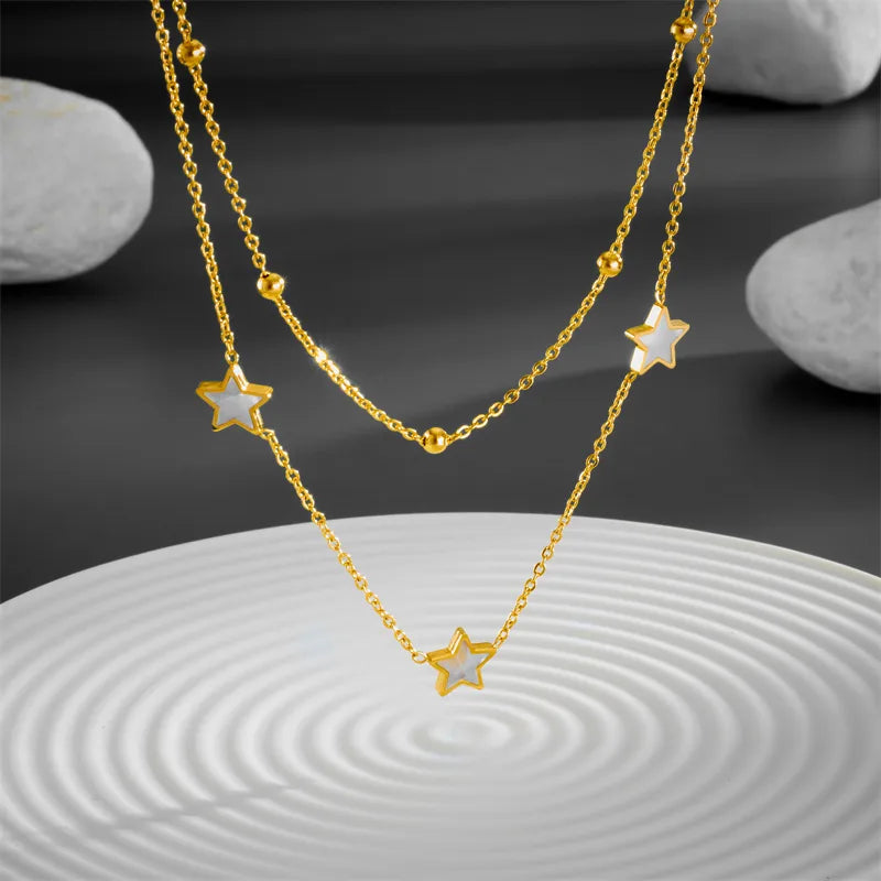 Collar Doble Estrella Acero Inoxidable Chapados en oro