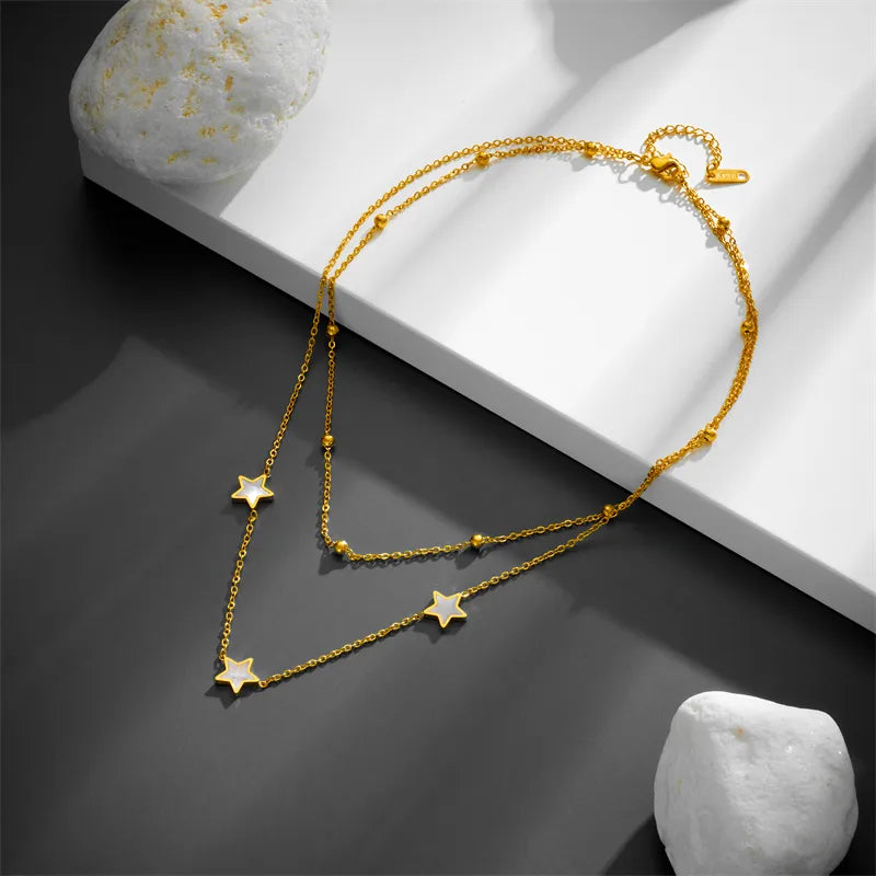 Collar Doble Estrella Acero Inoxidable Chapados en oro