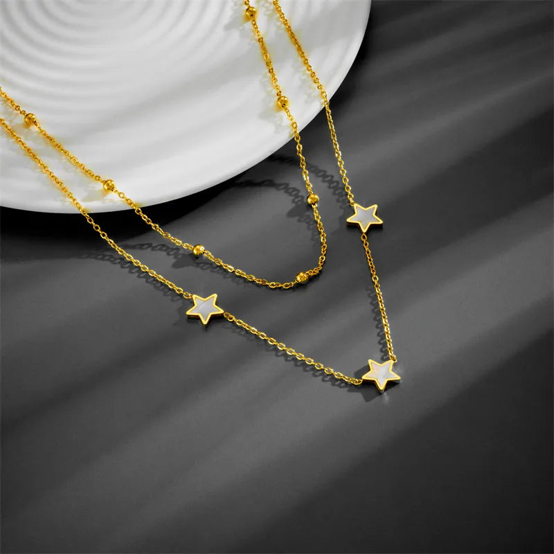 Collar Doble Estrella Acero Inoxidable Chapados en oro