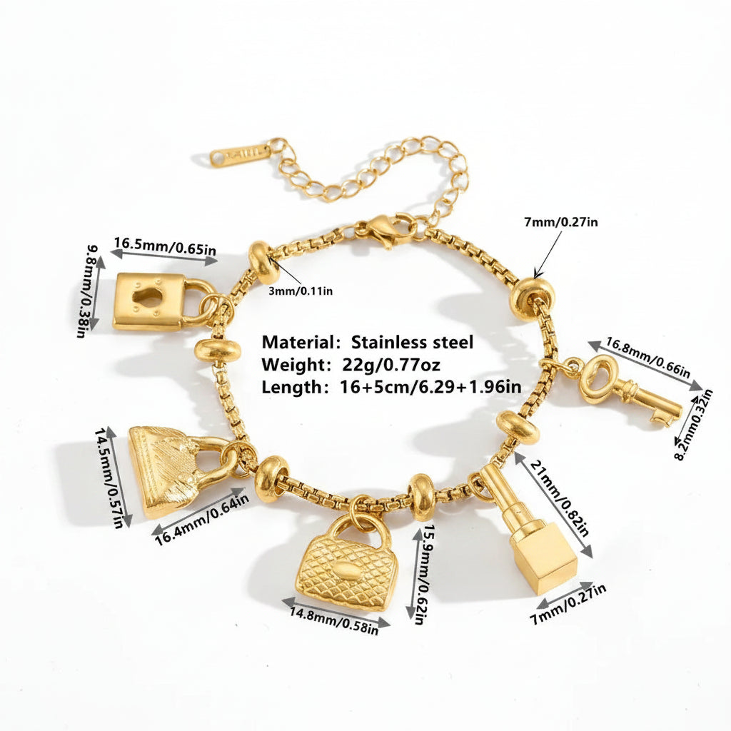 Pulsera Candado Llave Bolso Labial Acero