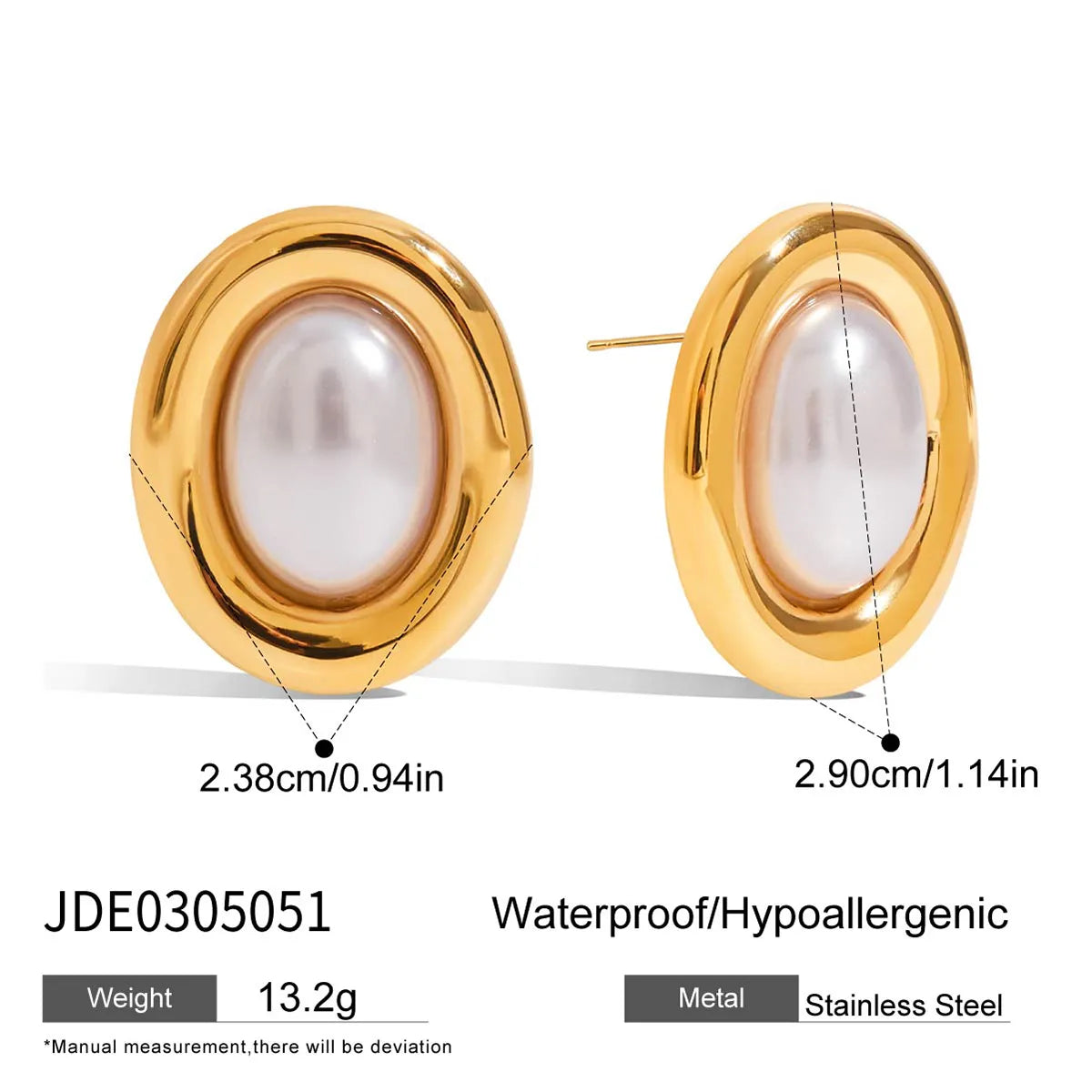 Aretes Ovalados Perla Acero Inoxidable