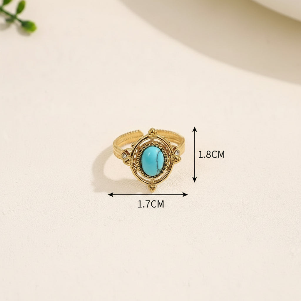 Anillo Abierto Piedra Turquesa Acero Titanio