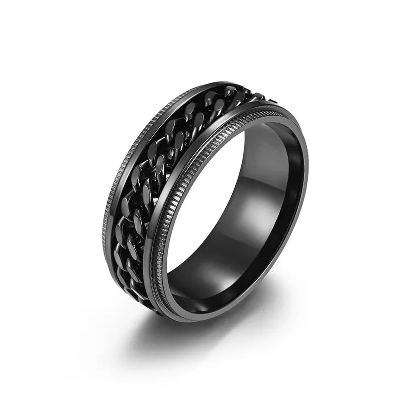 Anillo Cadena  Negro Acero Titanio