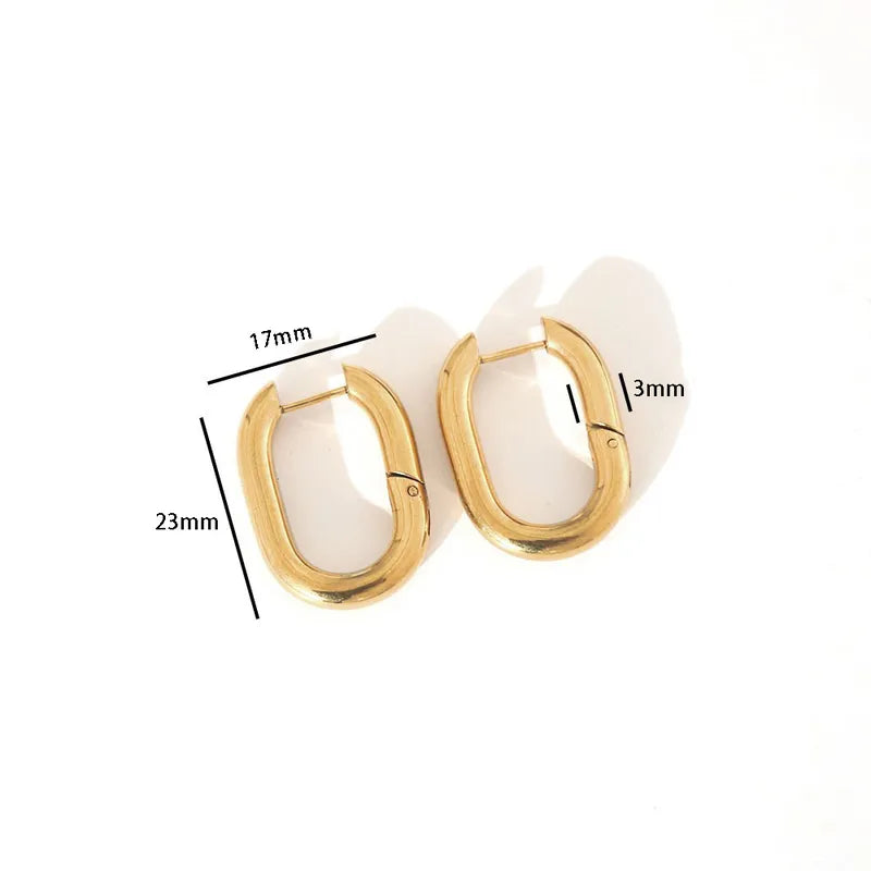 Aretes Ovalados Dorados Acero Inoxidable