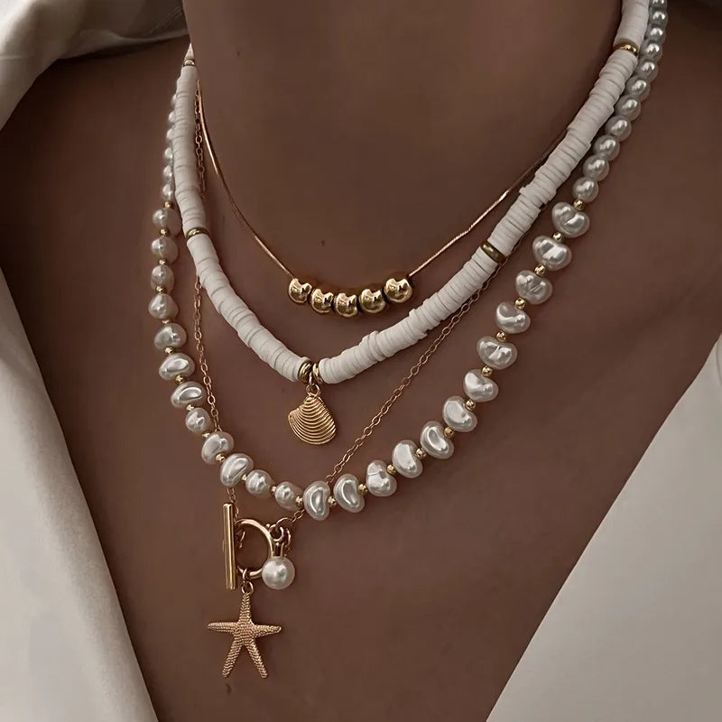Set Collares Estrella Mar Cascarón Aleación Arcilla