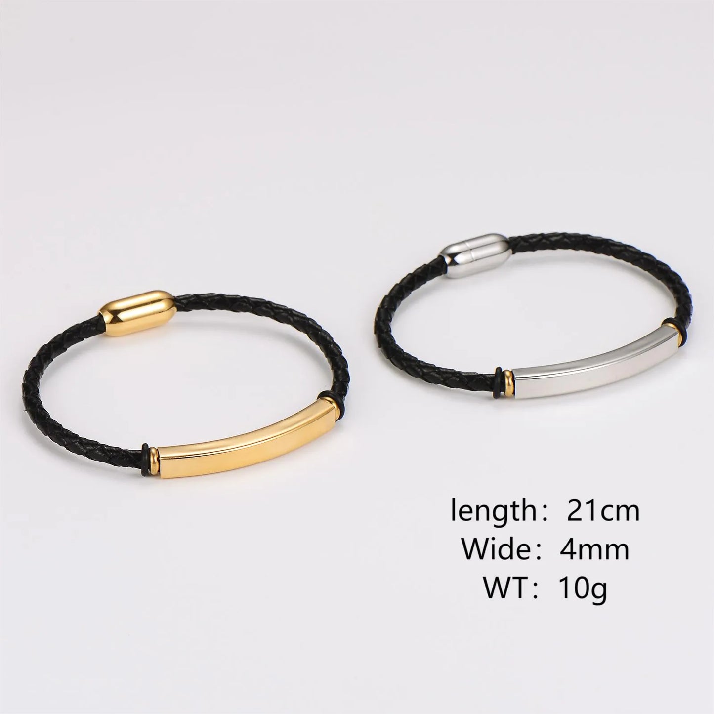 Pulsera Cuero Delgada Acero Inoxidable