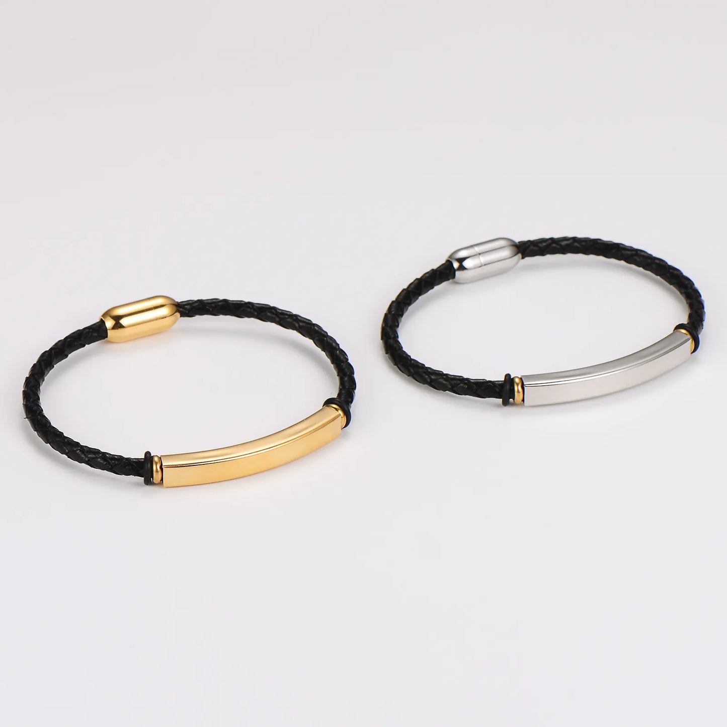 Pulsera Cuero Delgada Acero Inoxidable
