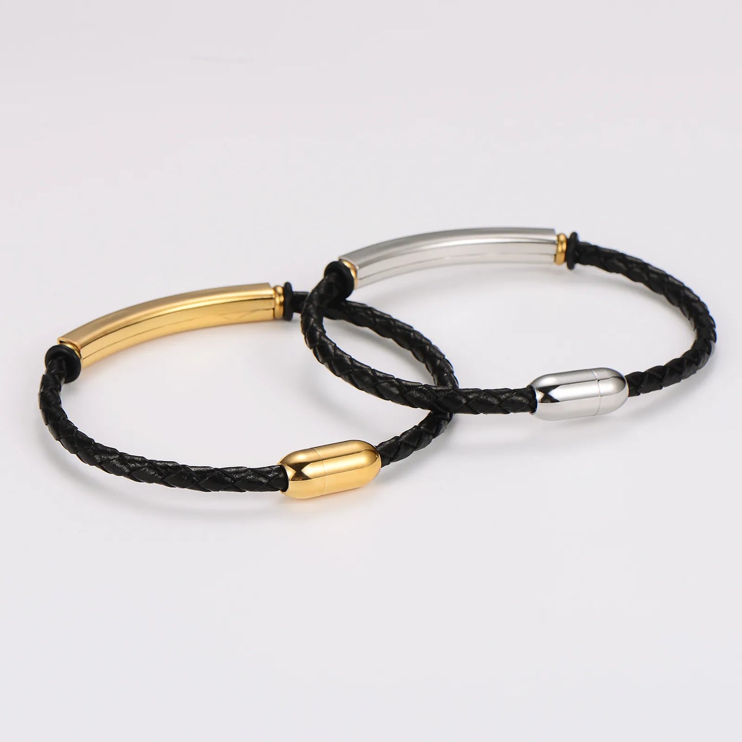 Pulsera Cuero Delgada Acero Inoxidable