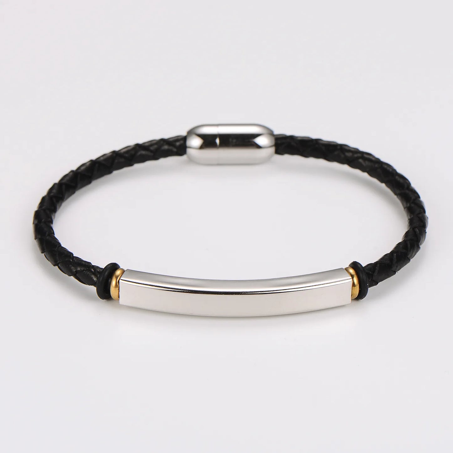 Pulsera Cuero Delgada Acero Inoxidable