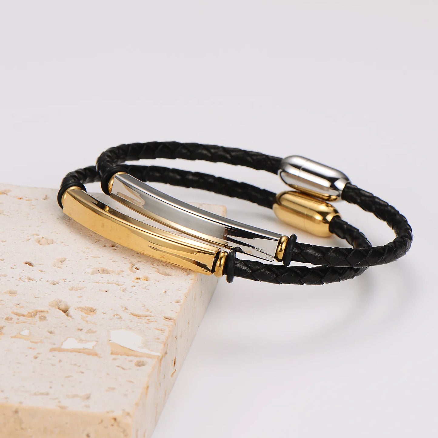 Pulsera Cuero Delgada Acero Inoxidable