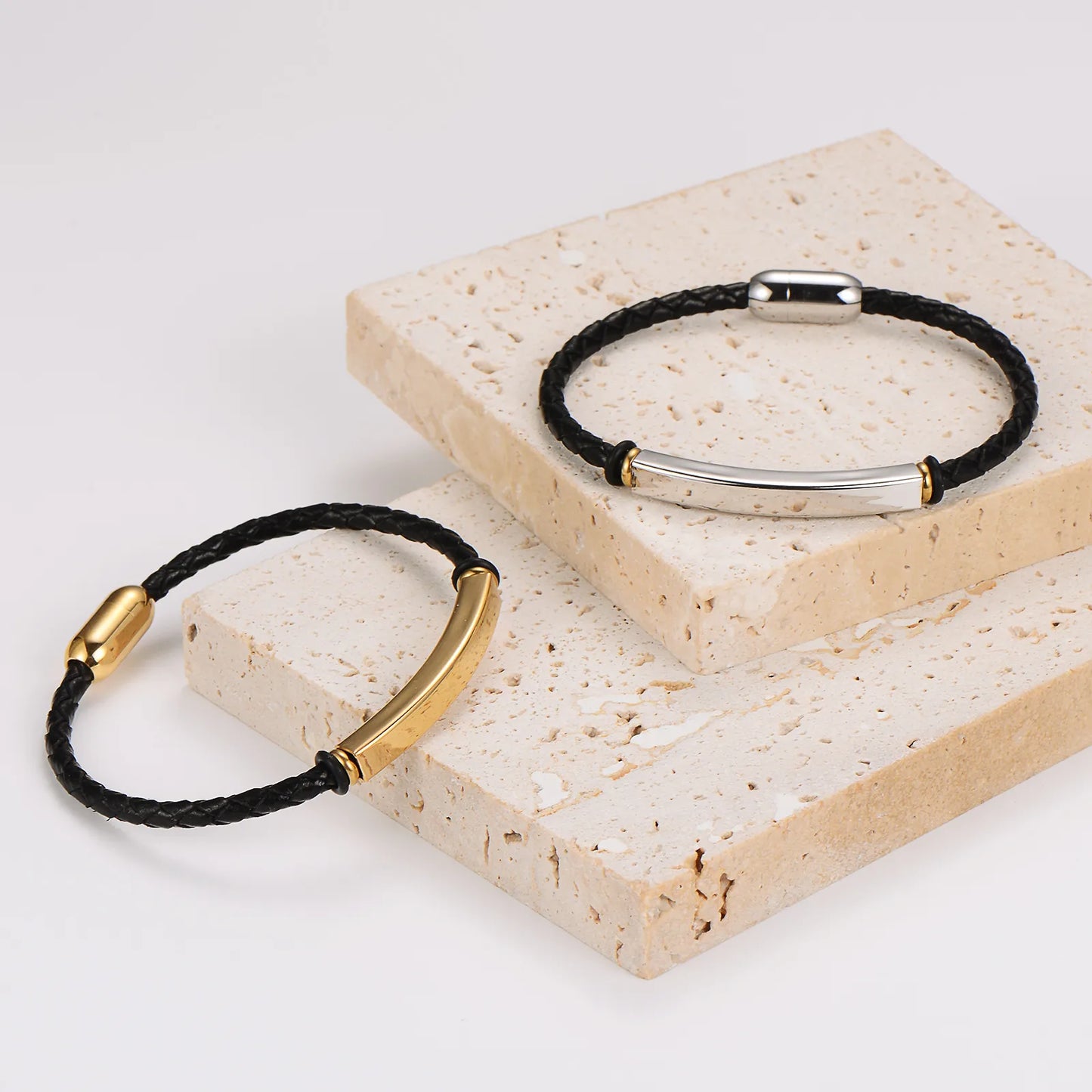 Pulsera Cuero Delgada Acero Inoxidable
