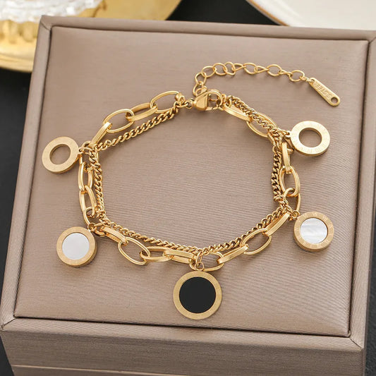 Pulsera Doble Números Romanos Acero De Titanio